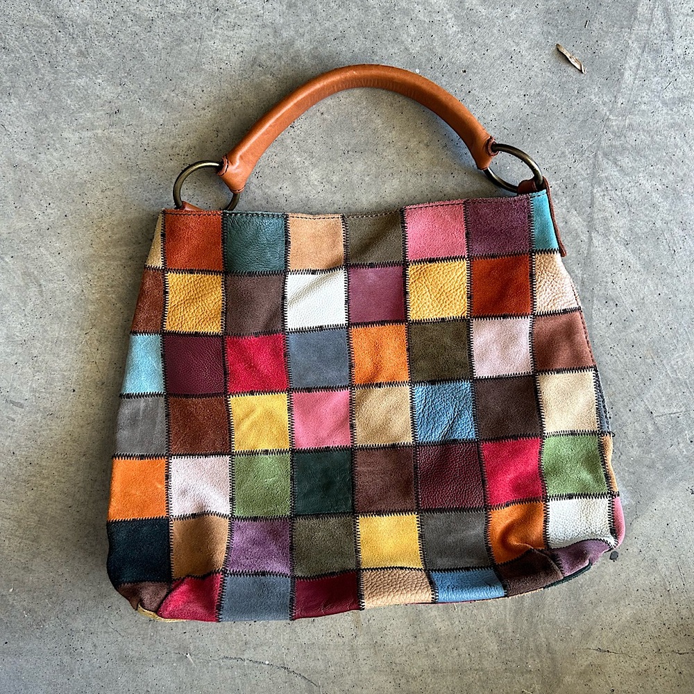 Lucky brand vintage inspired patchwork leather and suede bag